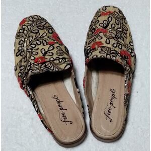 Free People At Ease Embroidered Slip On Mules Size 38 Boho Lounge Driving Floral